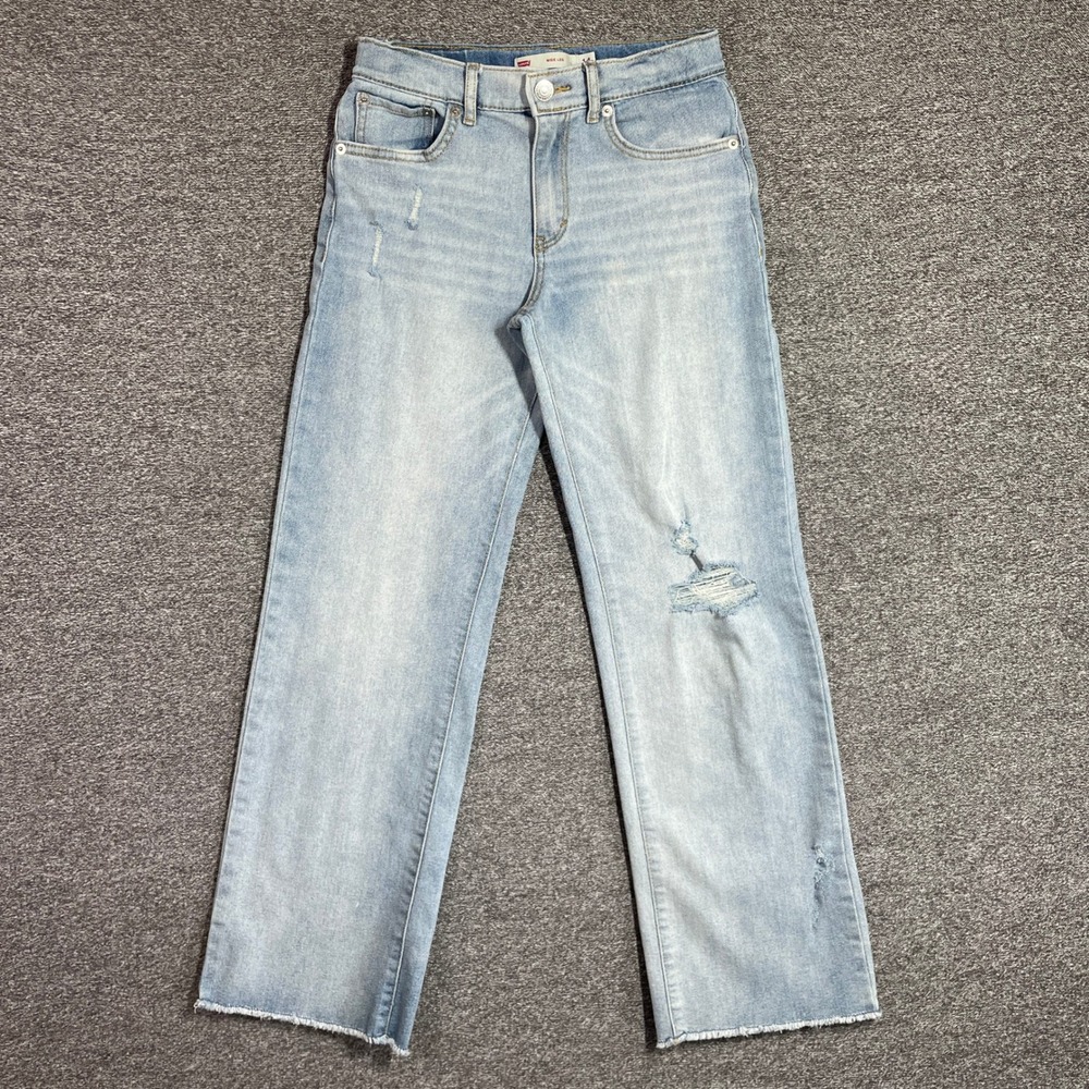 Levi's Girls Wide Leg Jeans Light Wash Distressed Frayed Hem Size 14 REG